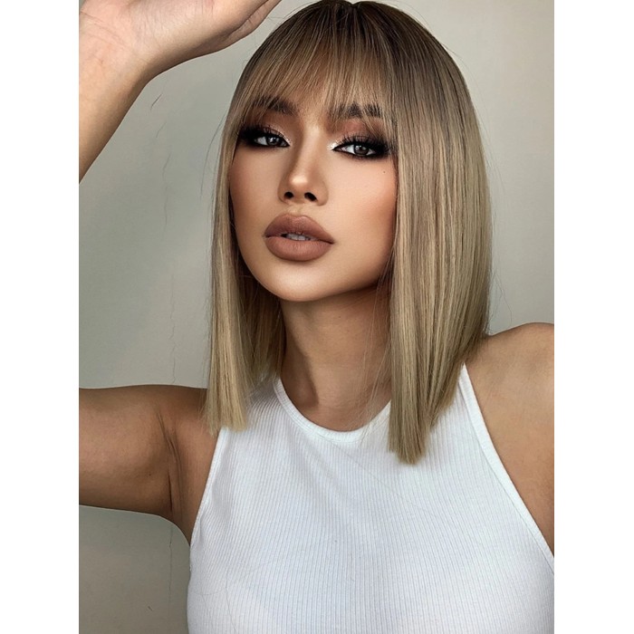 Lytinroop Short Straight Synthetic Wig With Bangs