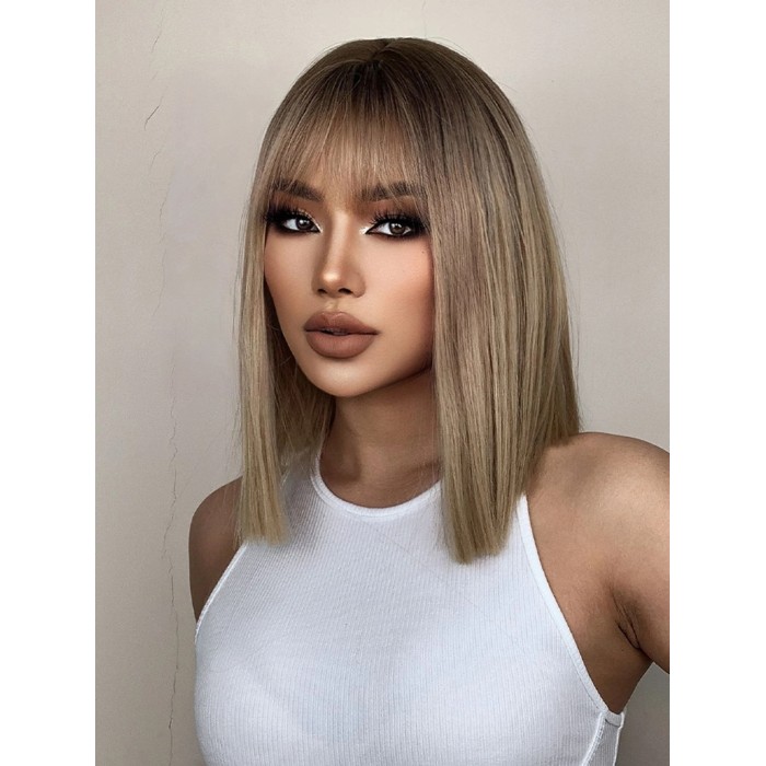 Lytinroop Short Straight Synthetic Wig With Bangs