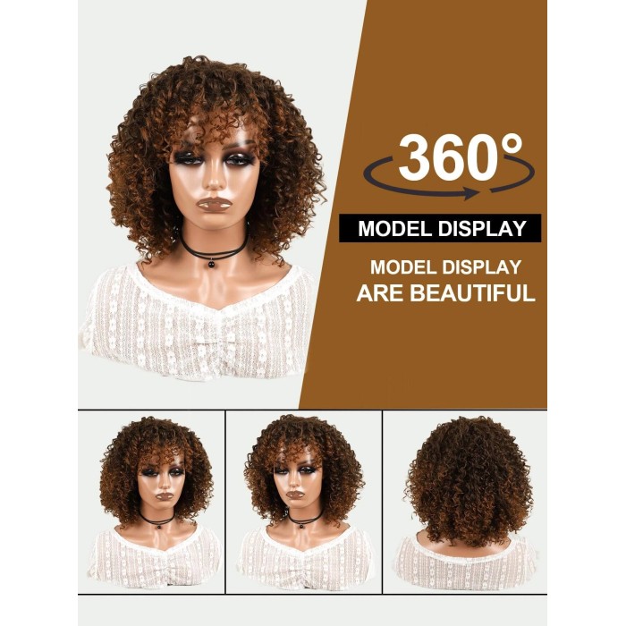 Lytinroop Short Curly Synthetic Wig With Bangs