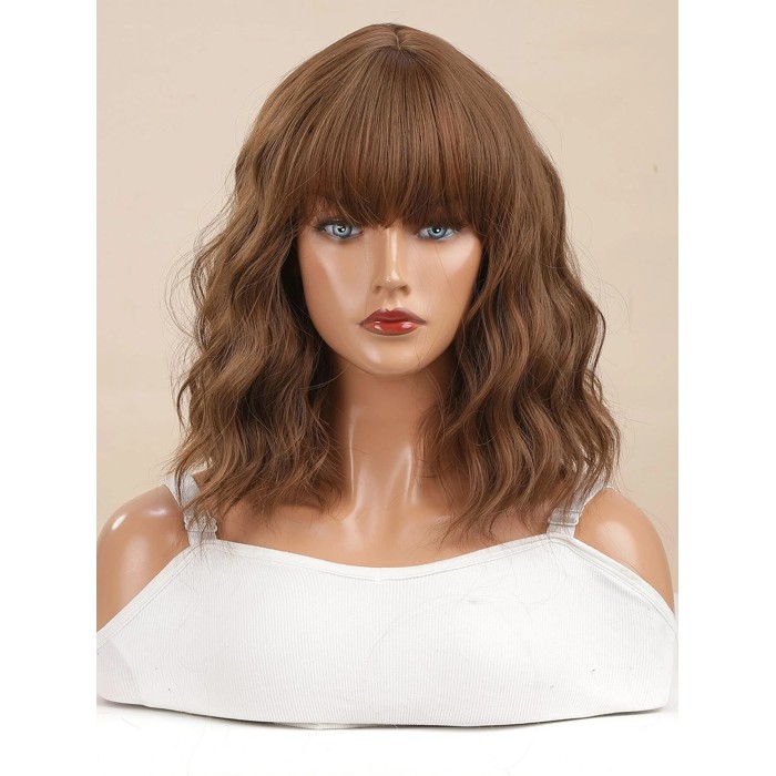 Lytinroop Natural Short Curly Synthetic Wig With Bangs